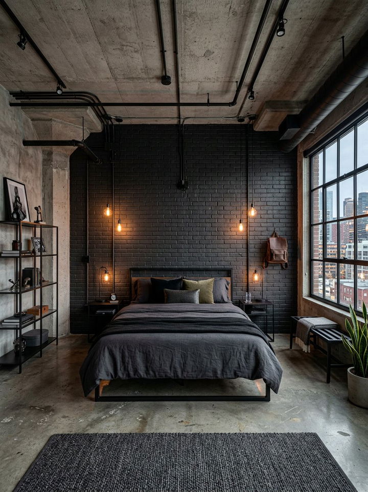 Industrial Black Bedroom - 30 minimalist black bedroom ideas