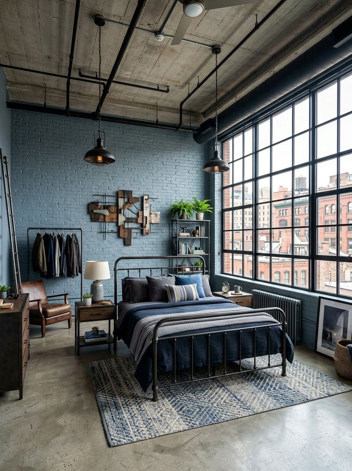 Industrial Blue Gray Bedroom - 30 blue gray bedroom ideas