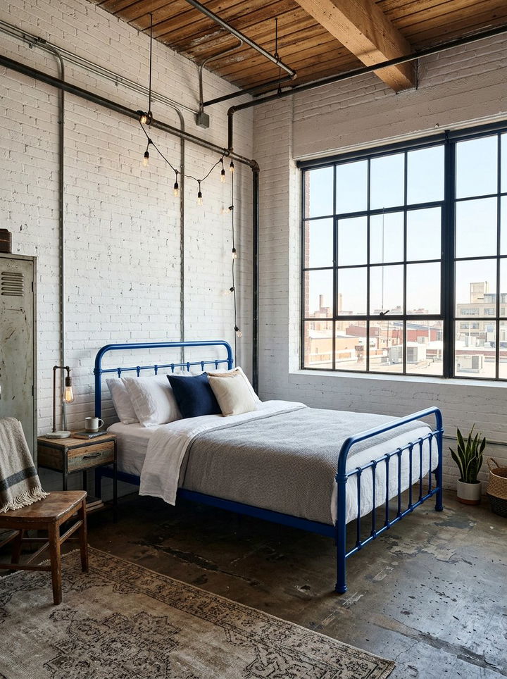 Industrial Blue White Bedroom - 30 cobalt and white bedroom ideas
