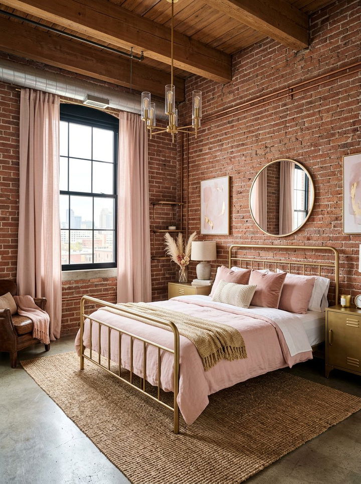 Industrial Blush Gold Bedroom - 30 blush and gold bedroom ideas