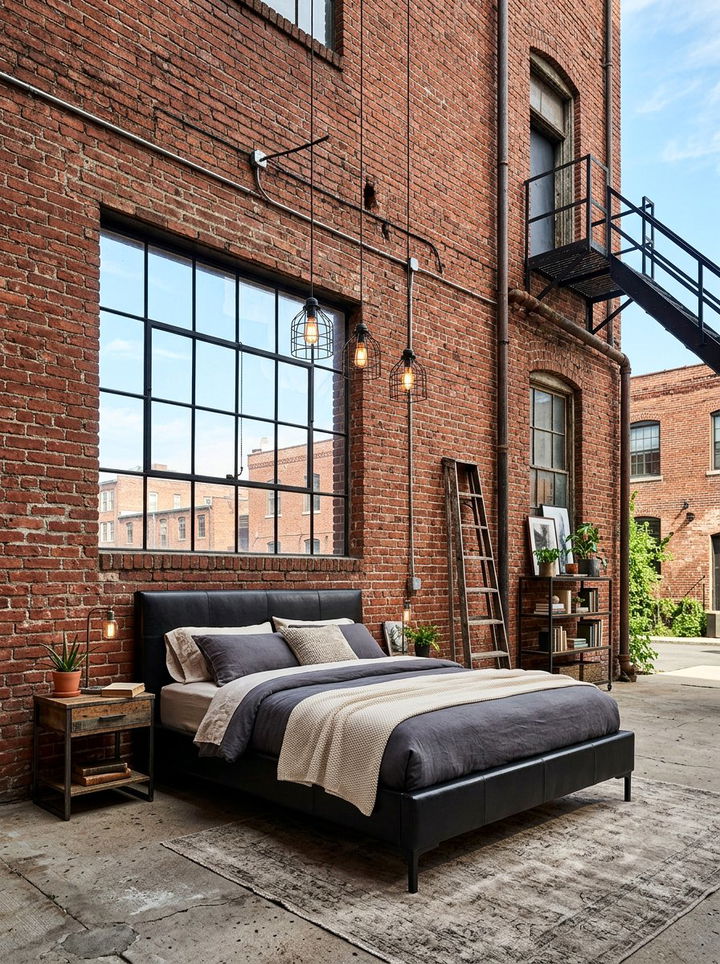 Industrial Brick Wall - 30 dramatic bedroom ideas