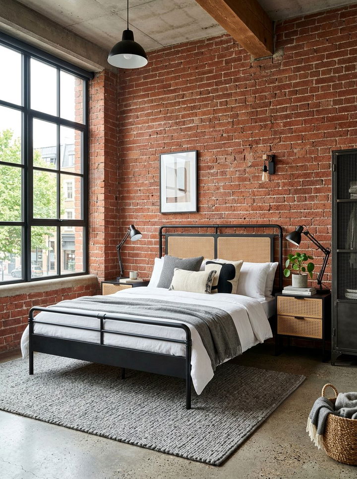 Industrial Cane Bedroom - 30 handwoven bedroom ideas