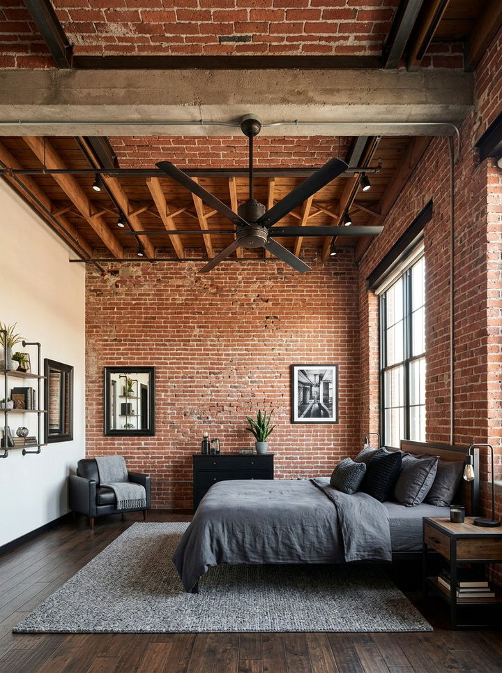 Industrial Ceiling Fan - 30 industrial black bedroom ideas
