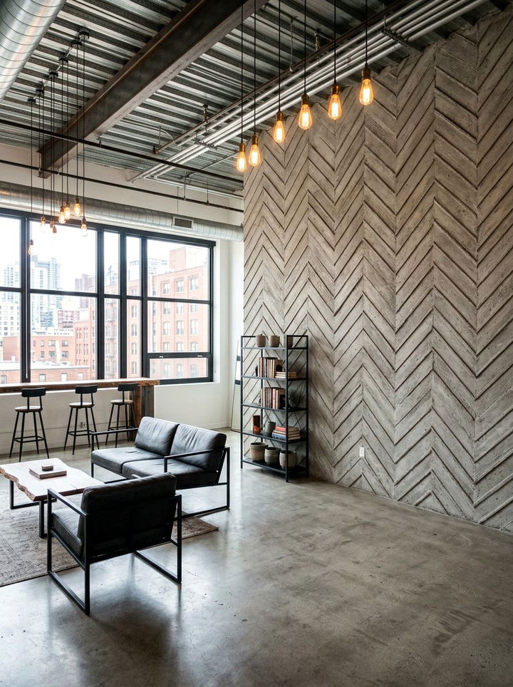 Industrial Concrete Chevron Wall Effect - 30 bedroom chevron wall ideas