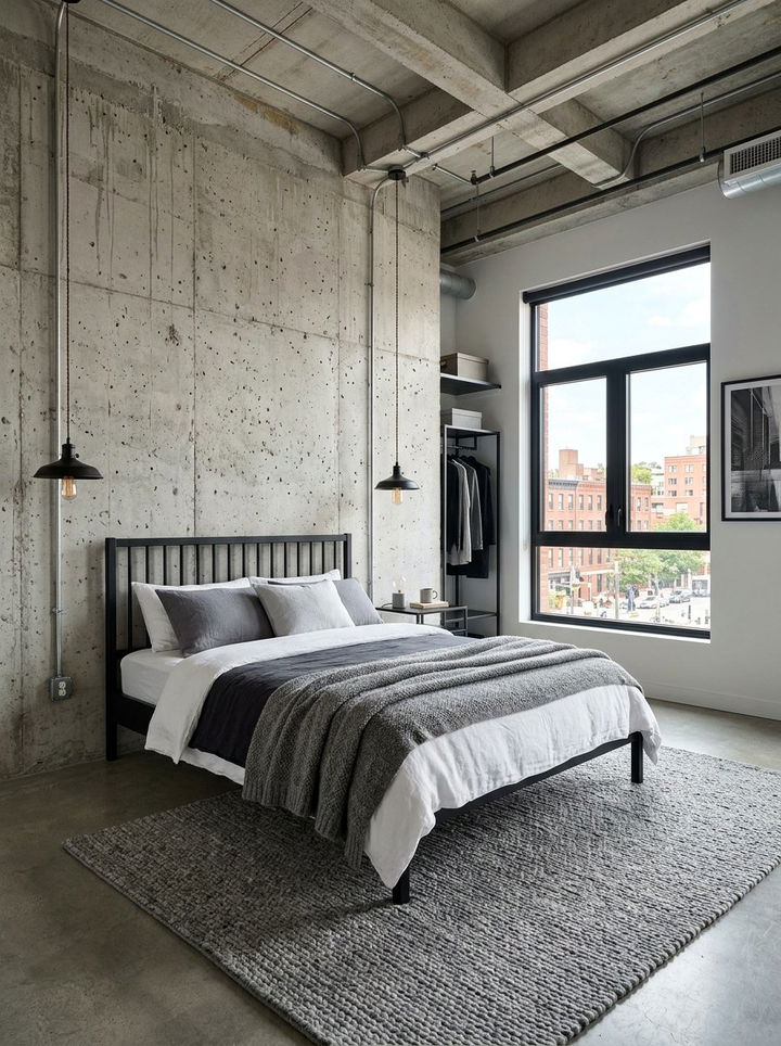 Industrial Concrete Wall Bedroom - 30 modern gray bedroom ideas