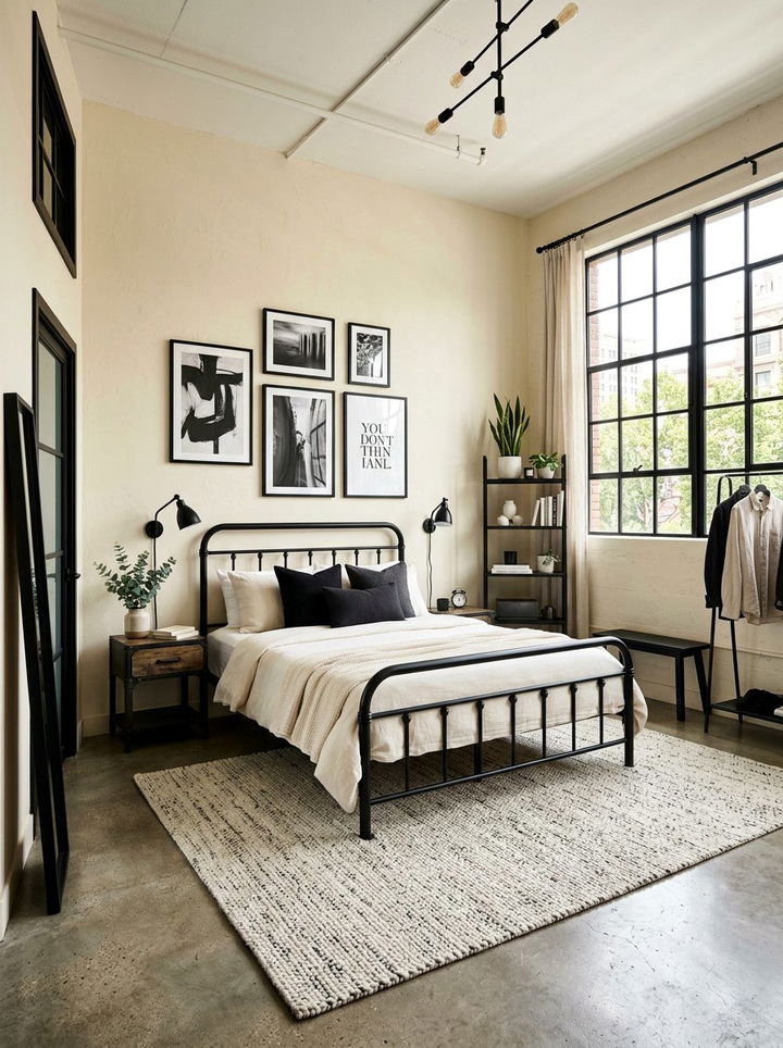 Industrial Cream Bedroom With Black Accents - 30 industrial cream bedroom ideas