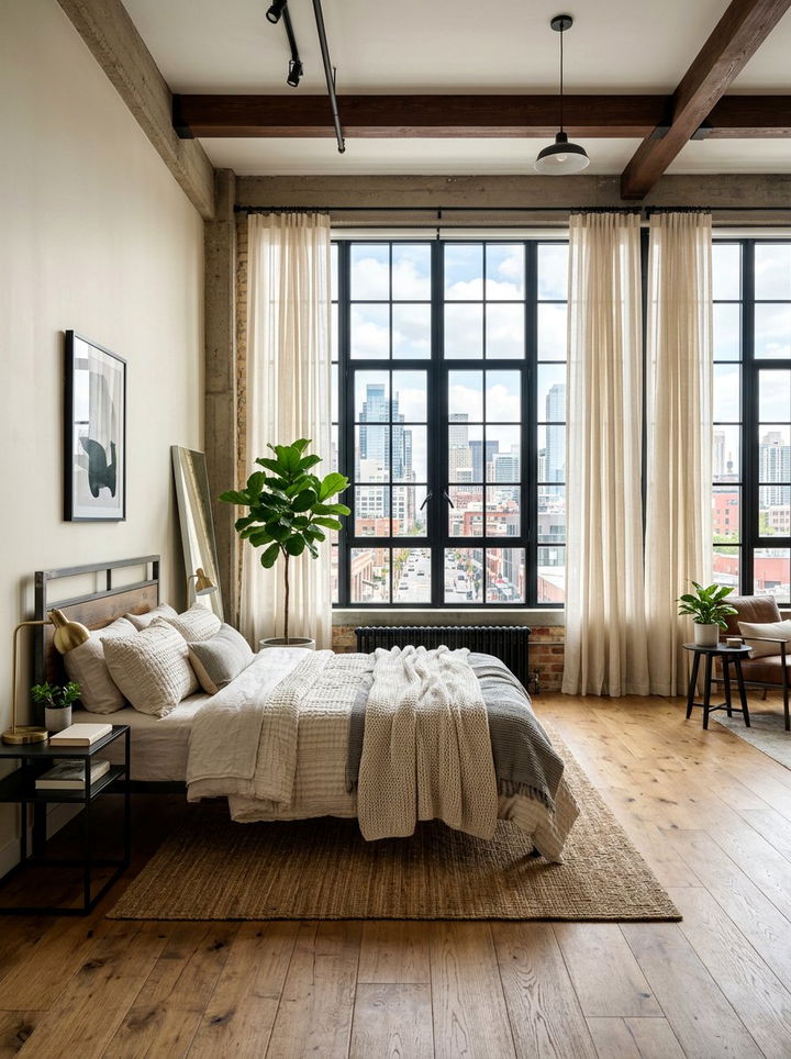 Industrial Cream Bedroom With Large Windows - 30 industrial cream bedroom ideas