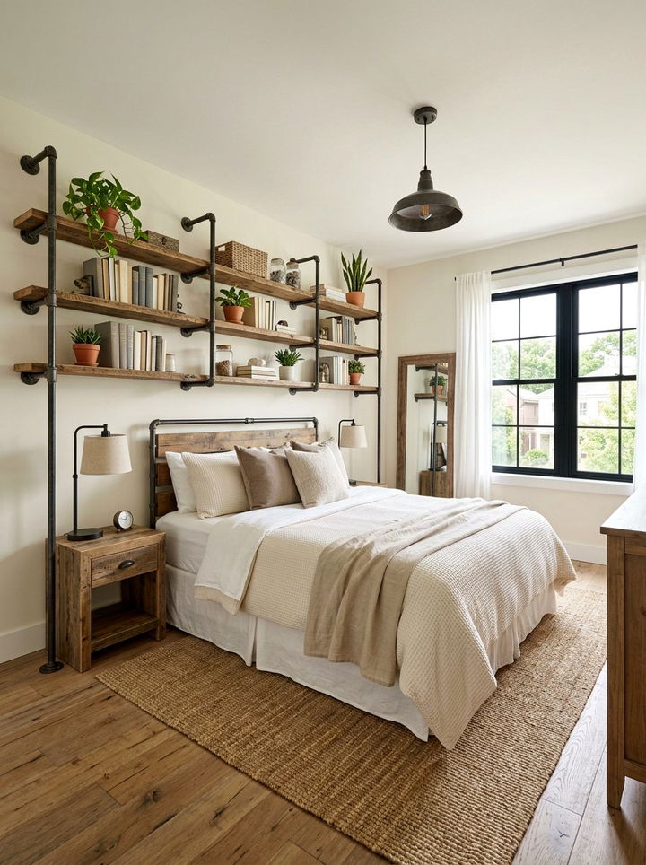 Industrial Cream Bedroom With Open Shelving - 30 industrial cream bedroom ideas