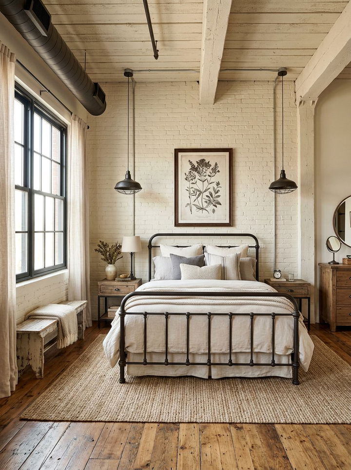 Industrial Cream Farmhouse Bedroom - 30 farmhouse cream bedroom ideas