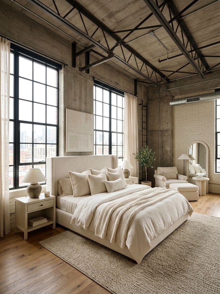 Industrial Cream Loft Bedroom - 30 industrial cream bedroom ideas