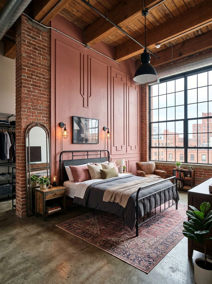 Industrial Dusty Rose Bedroom With Brick - 30 dusty rose accent wall bedroom