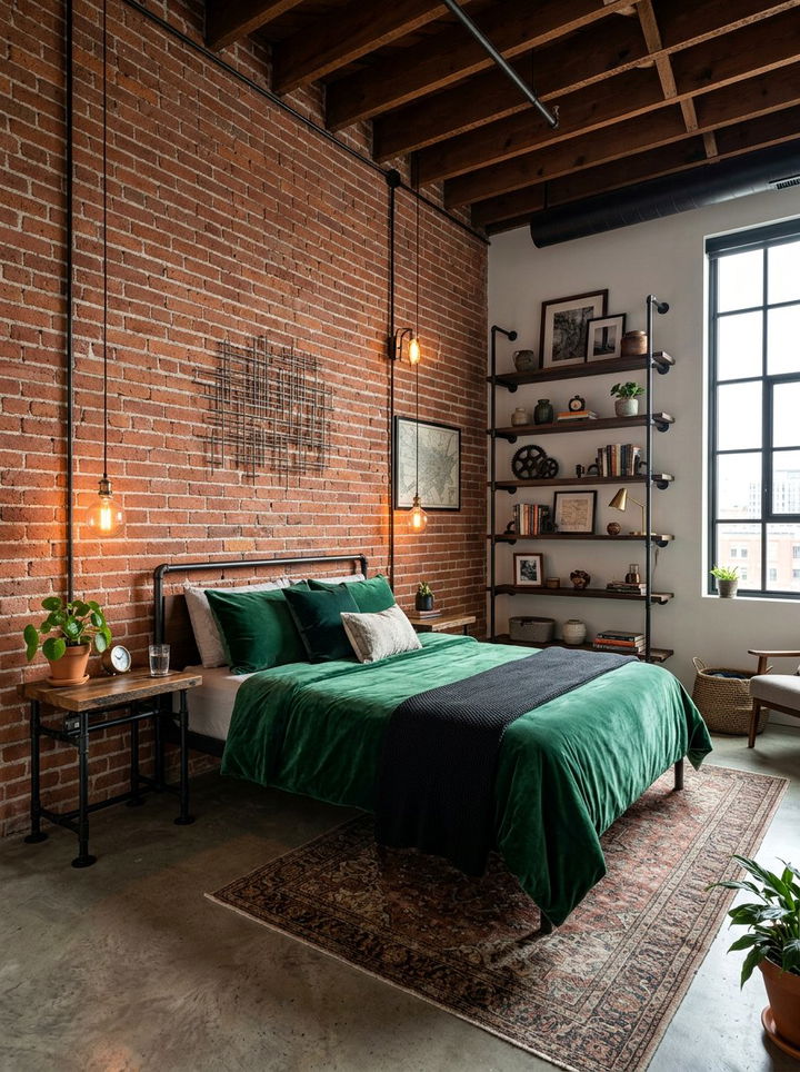 Industrial Emerald Green Bedroom - 30 emerald bedroom decor ideas