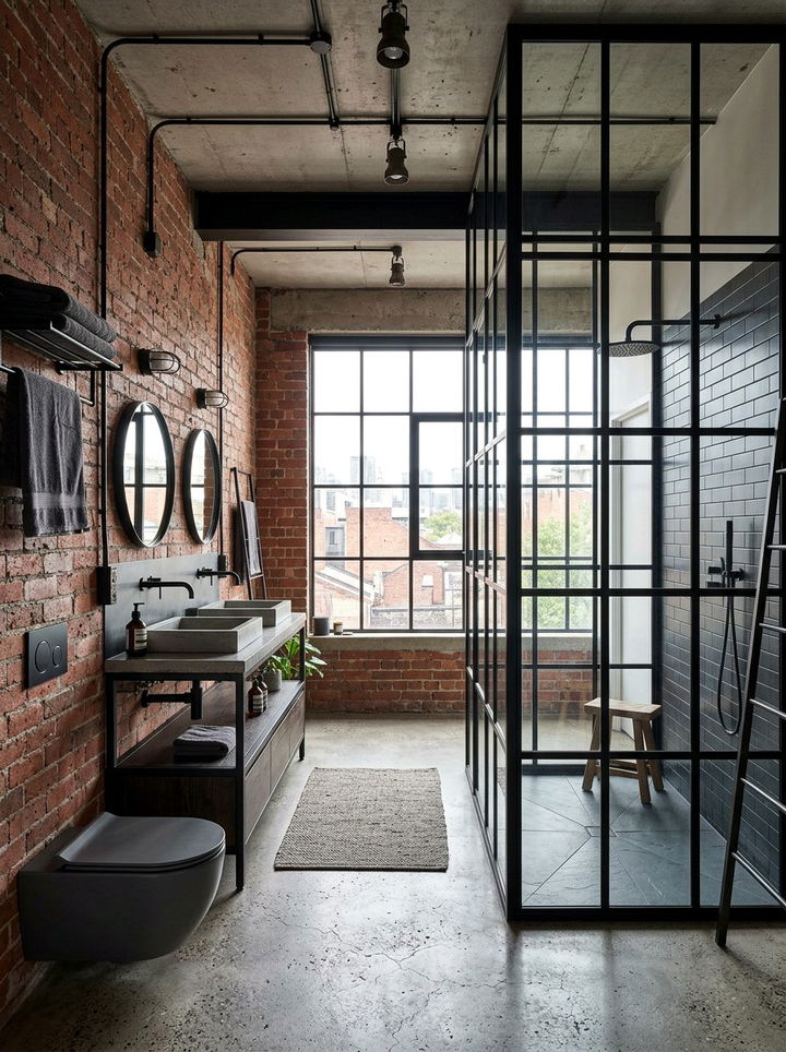 Industrial Ensuite With Glass Partition - 30 bedroom ensuite ideas