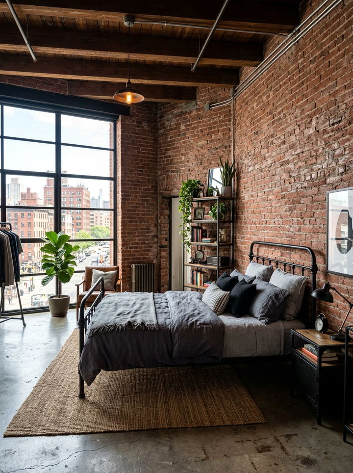 Industrial Exposed Brick Wall - 30 bedroom statement piece ideas