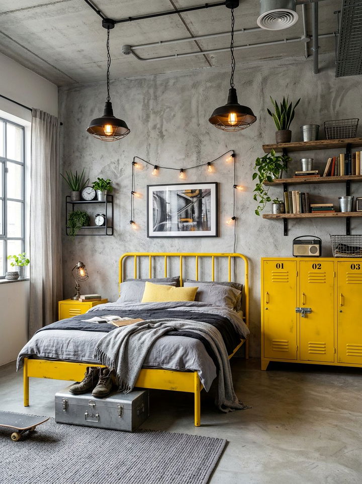 Industrial Gray Bedroom Yellow Metal - 30 gray and yellow bedroom ideas