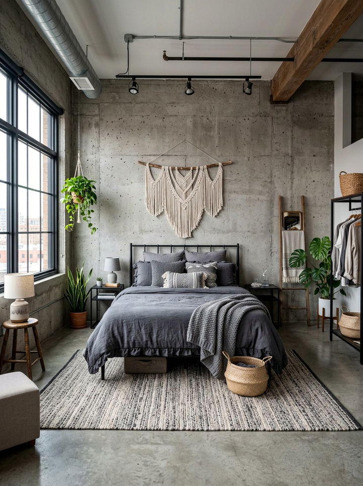 Industrial Grey Boho Bedroom - 30 bohemian grey bedroom ideas