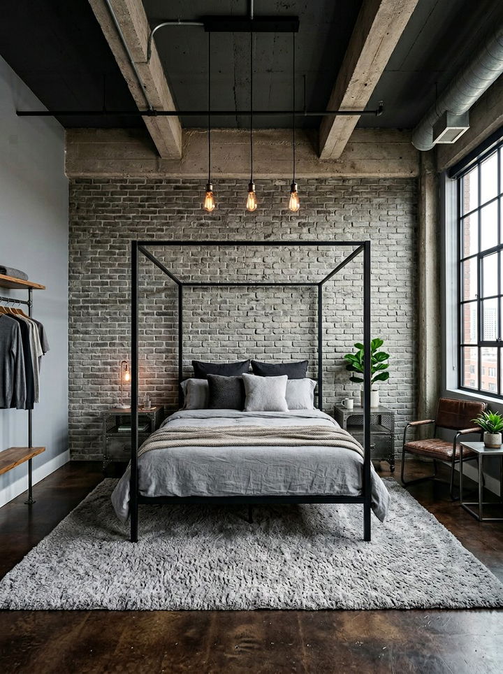 Industrial Grey Brick Bedroom - 30 grey bedroom decor ideas