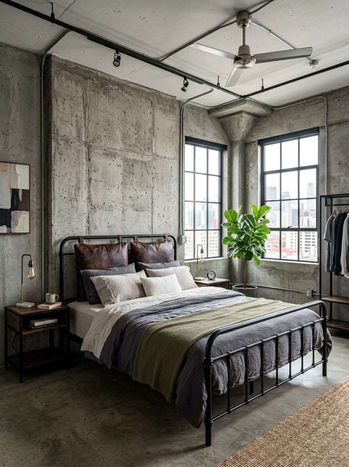 Industrial Grey Concrete Bedroom - 30 modern grey bedroom ideas