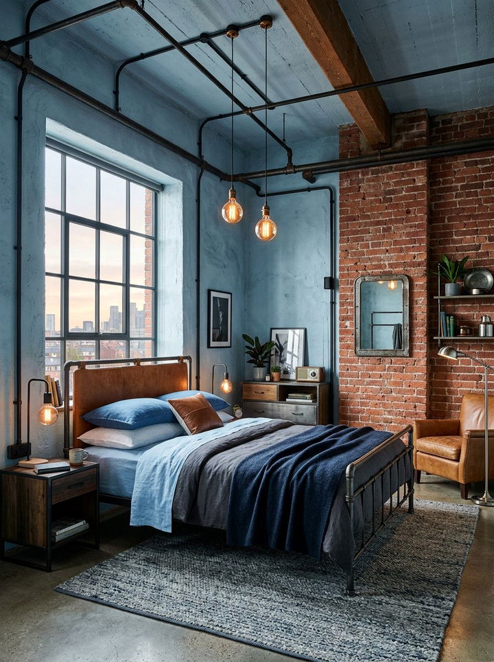 Industrial Ice Blue Bedroom - 30 ice blue bedroom ideas