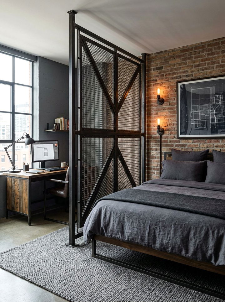 Industrial Iron Bedroom Privacy Screen - 30 bedroom screen ideas