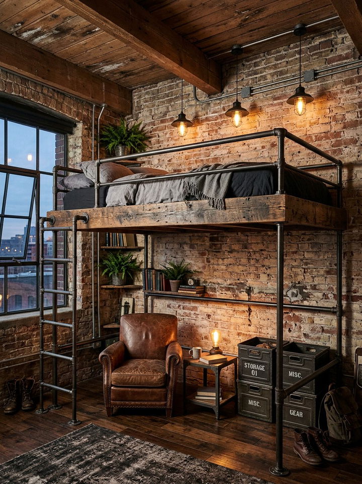 Industrial Loft Bed - 30 bedroom loft bed ideas