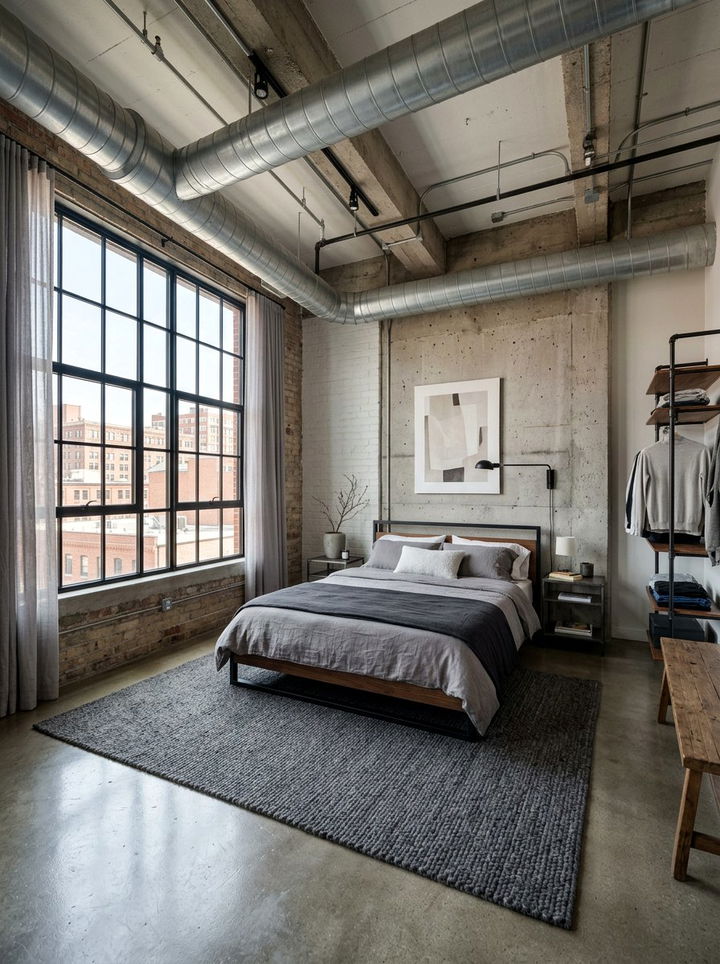 Industrial Loft Bedroom - 30 exposed ductwork bedroom ideas