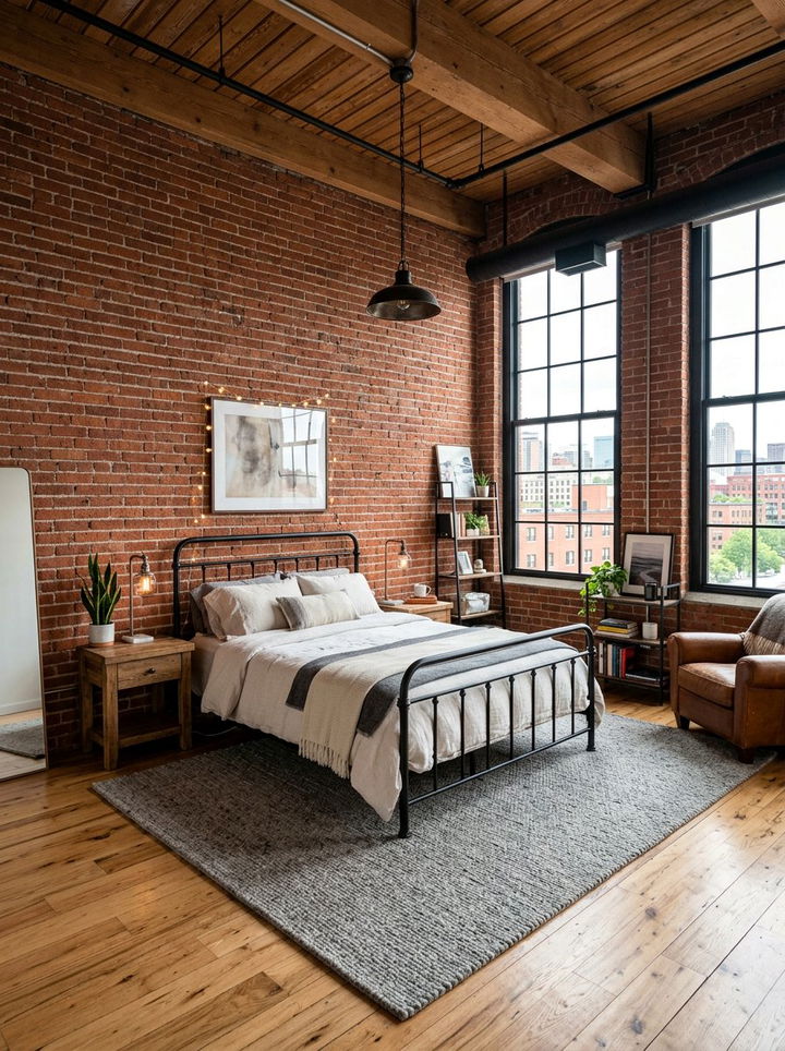 Industrial Loft Bedroom - 30 exposed brick bedroom ideas
