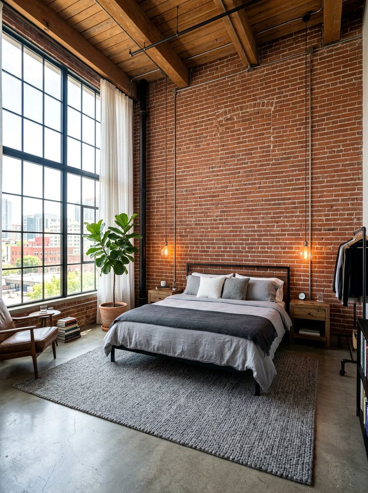 Industrial Loft Bedroom Exposed Brick - 30 old house bedroom ideas