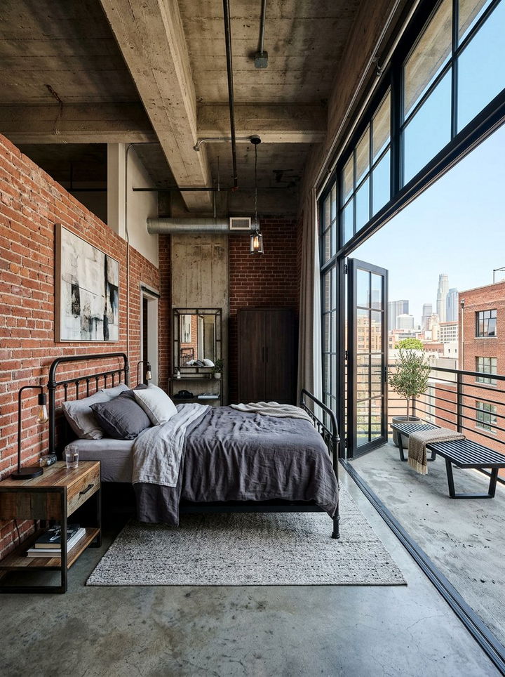 Industrial Loft Bedroom With Concrete Terrace - 30 bedroom with terrace ideas