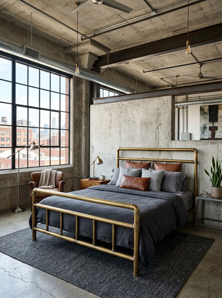 Industrial Loft Brass Bed - 30 bedroom brass beds