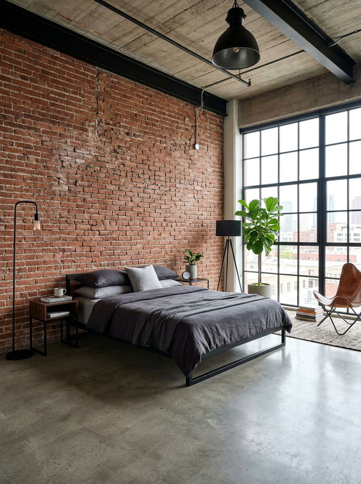 Industrial Loft Brick Wall - 30 bedroom brick wall ideas