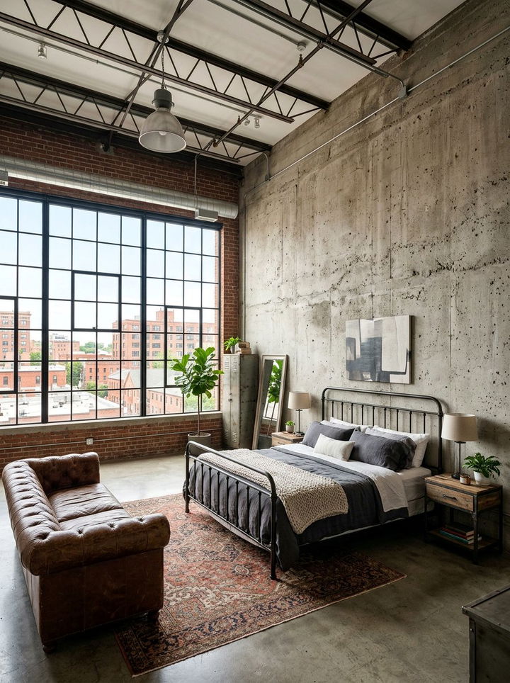 Industrial Loft Concrete Bedroom - 30 concrete wall bedroom ideas