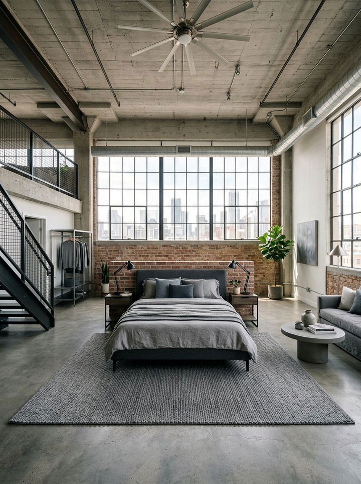 Industrial Loft Space - 30 industrial gray bedroom ideas