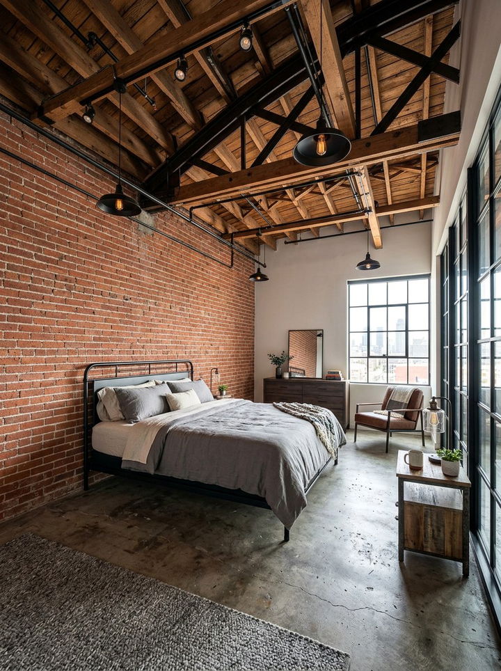 Industrial Loft Style - 30 sloped ceiling bedroom ideas