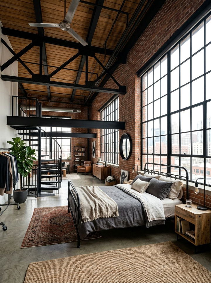 Industrial Loft Style Bedroom - 30 industrial black bedroom ideas