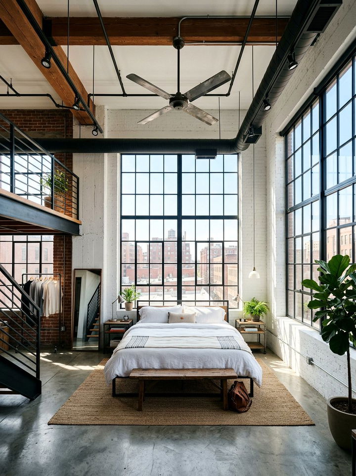 Industrial Loft White Bedroom - 30 industrial white bedroom ideas