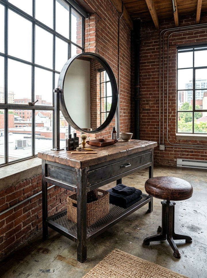 Industrial Metal And Wood Vanity - 30 bedroom makeup vanities