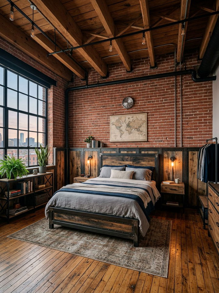 Industrial Metal And Wood Wainscoting - 30 bedroom wainscoting ideas