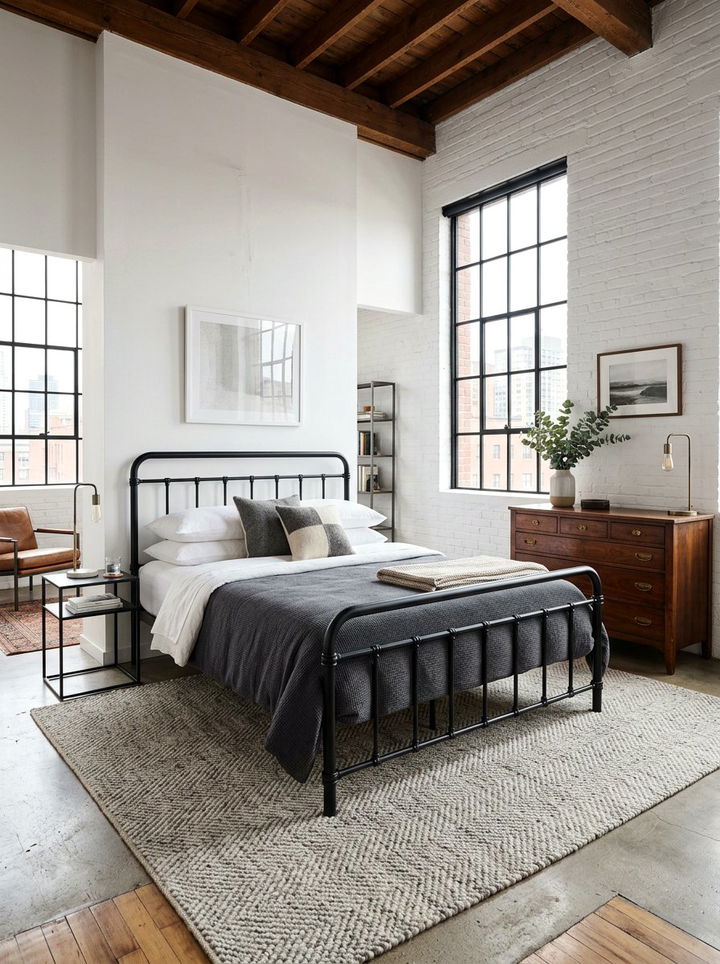 Industrial Metal Bed - 30 loft style bedroom ideas