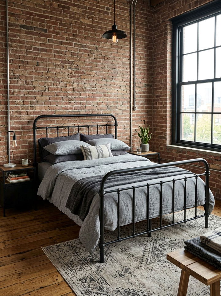Industrial Metal Bed - 30 vintage bedroom ideas