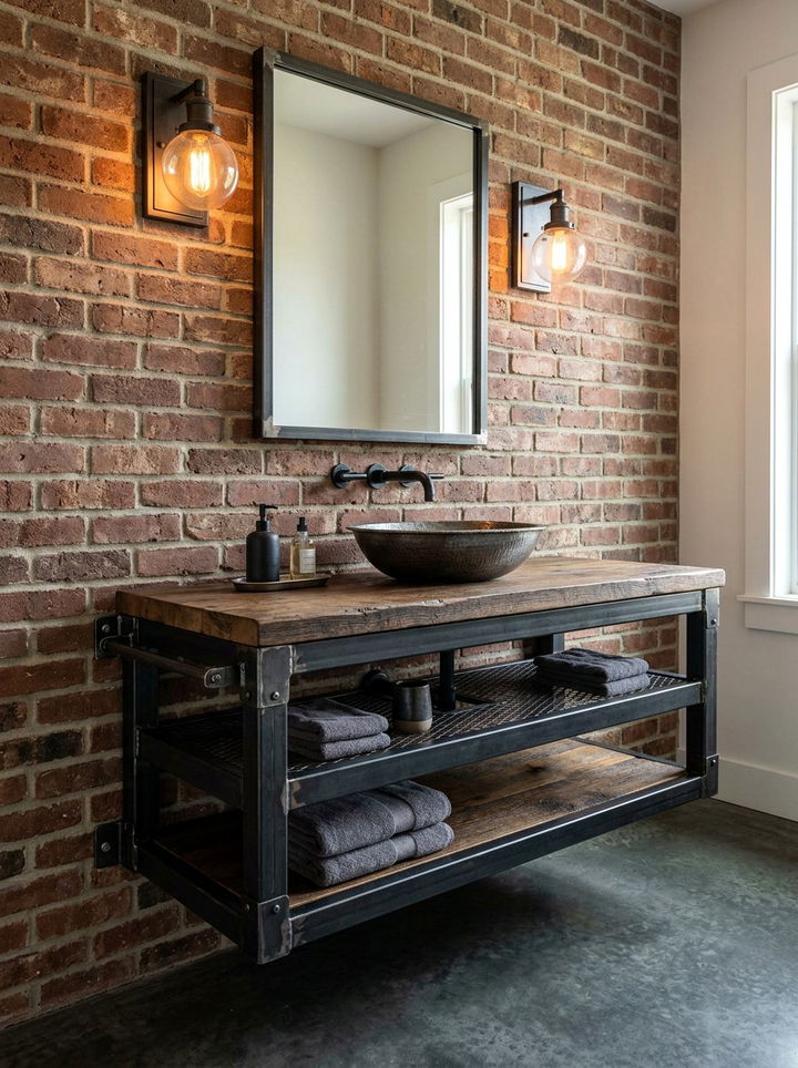 Industrial Metal Floating Vanity - 30 bedroom floating vanity ideas