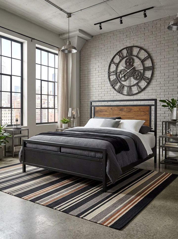 Industrial Metal Frame Panel Bed - 30 bedroom panel beds