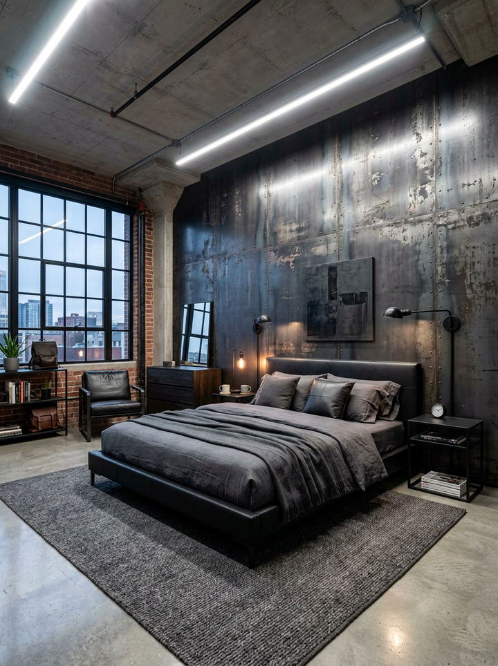 Industrial Metal Sheet - 30 bedroom accent wall ideas