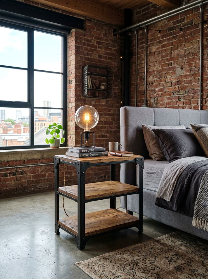 Industrial Metal Wood Nightstand - 30 bedroom rustic nightstands