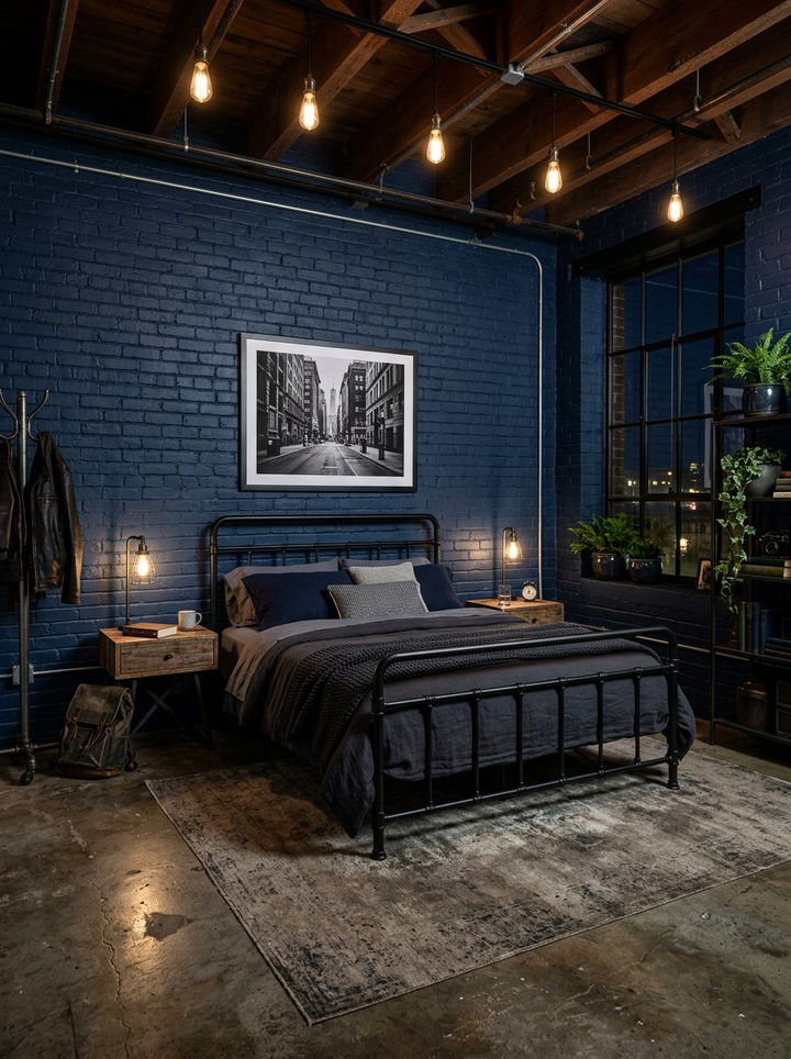 Industrial Midnight Blue Bedroom - 30 midnight blue bedroom ideas