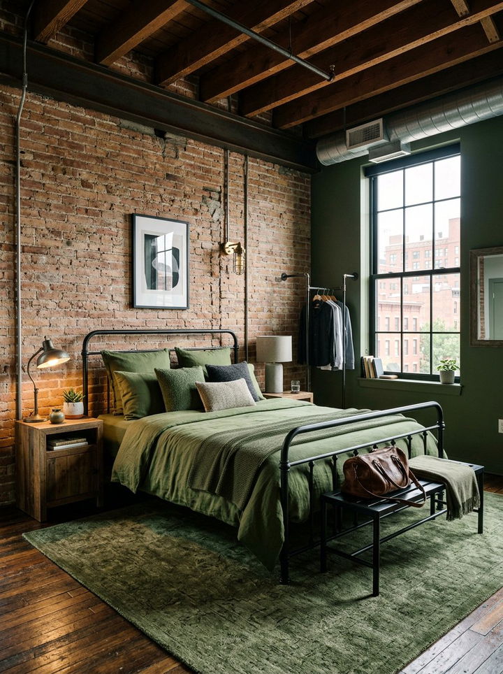 Industrial Moss Green Room - 30 moss green bedroom ideas