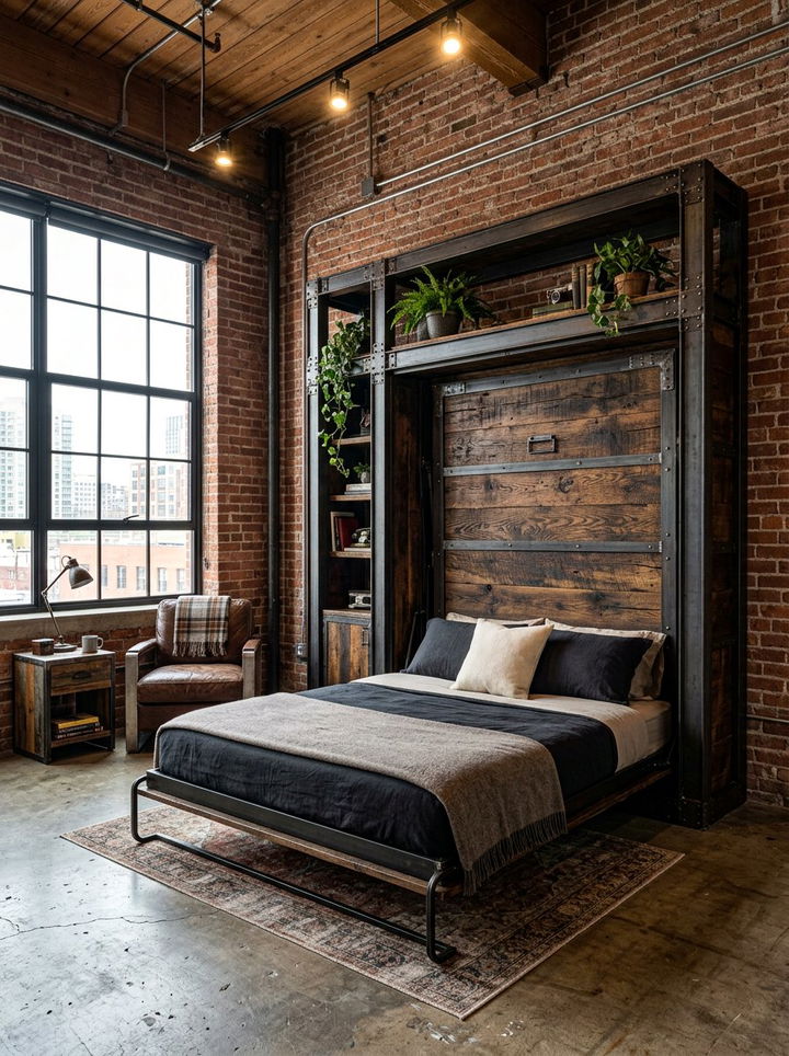 Industrial Murphy Bed With Metal Frame - 30 bedroom murphy beds