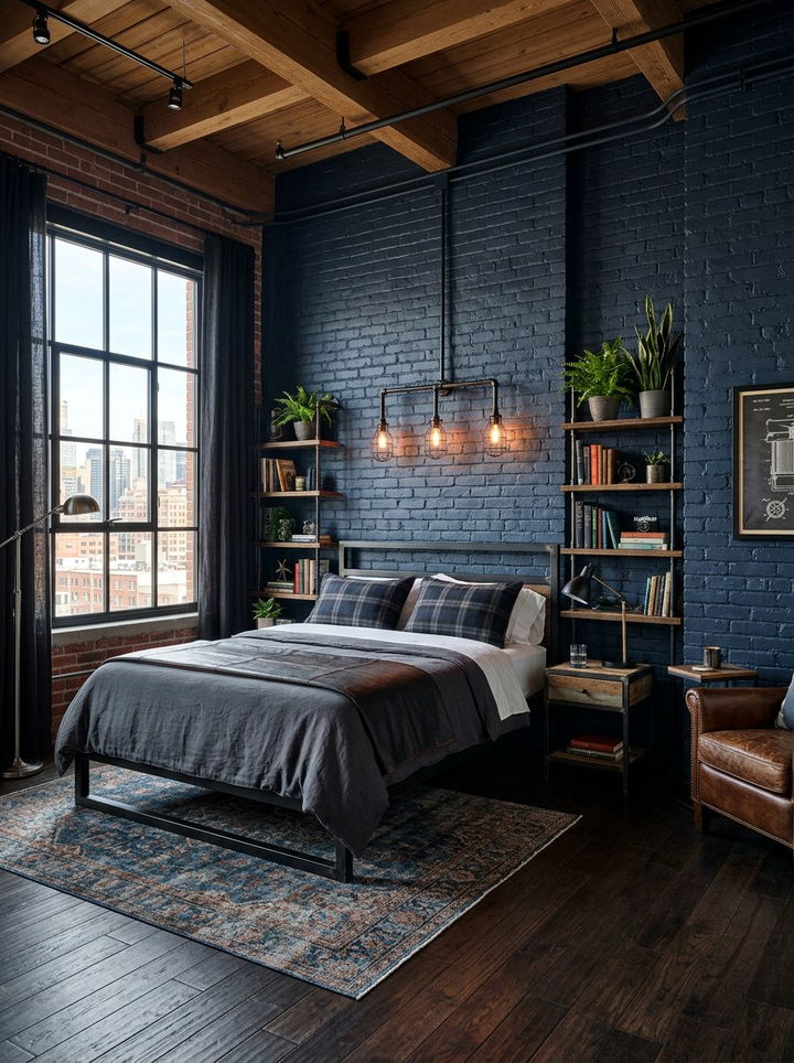Industrial Navy Bedroom - 30 navy bedroom ideas