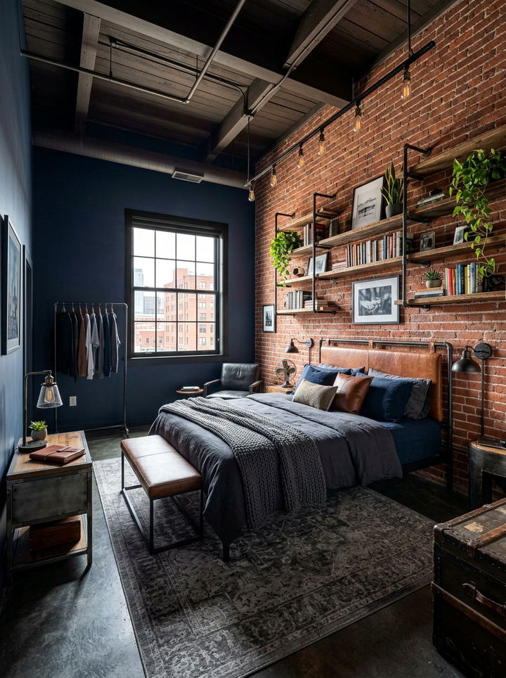 Industrial Navy Blue Bedroom - 30 dark navy bedroom ideas