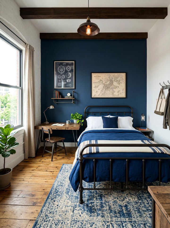 Industrial Navy Guest Room - 30 industrial navy bedroom ideas